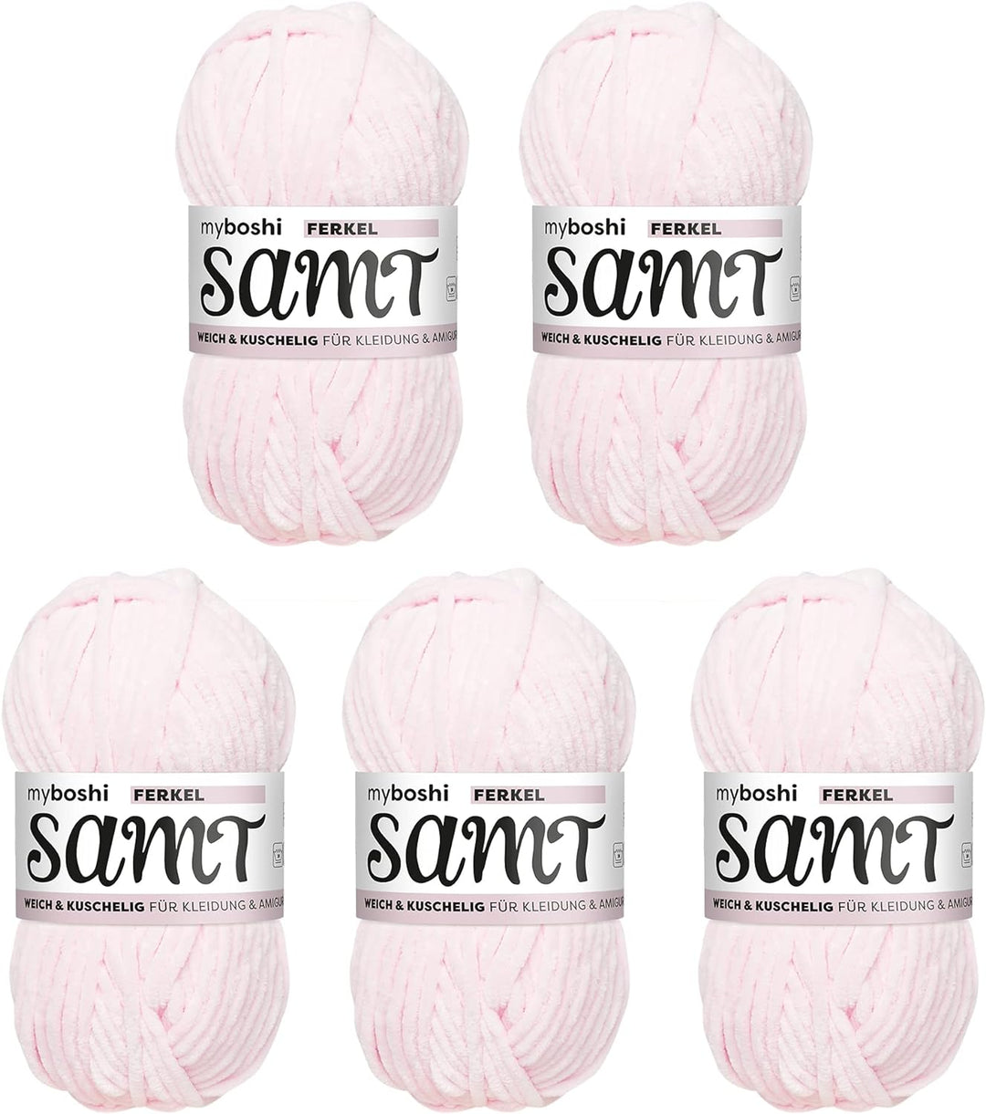 myboshi Samt, 100% Chenille-Garn, Rosa - Ferkel, 100g, 100m, 5 Knäuel, Wolle zum Häkeln und Stricken