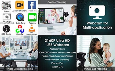 ELP 4K Web Kamera,Ultra HD IMX317 USB Kamera mit 5-50mm Zoom Objektiv,PC Mini Webkamera Unterstützun