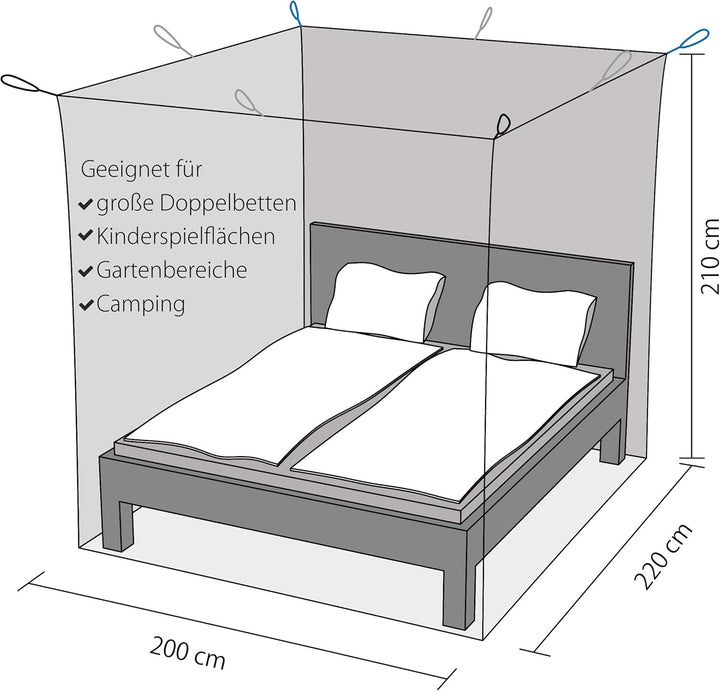 Outdoro Moskitonetz Kastenform inklusive Klebehaken für Reise und Zuhause - extra-gross für Doppelbe