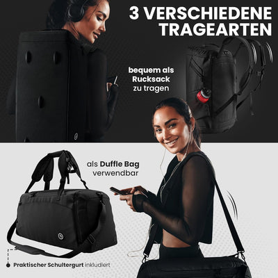 Sporttasche Trainingstasche + Rucksack, Schuhfach, Nassfach | Reisetasche Schwimmtasche Fitnesstasch