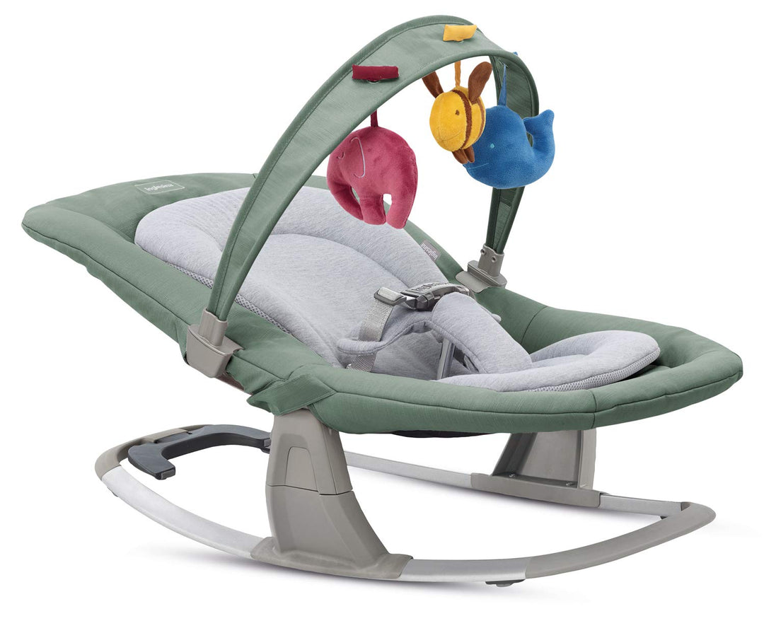 Inglesina Lounge Musikalische Babyliege, Mint, Von Geburt bis 9 Kg, Entspannende Schaukelbewegung, V