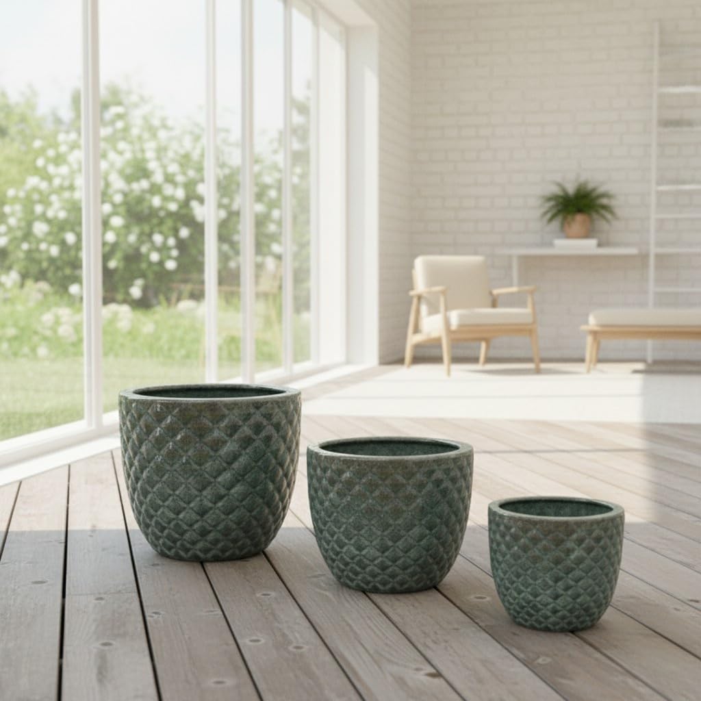 Teramico Frostfester Pflanzkübel aus Premium-Steinzeug | Glasierter Keramik-Pflanztopf in einzigarti