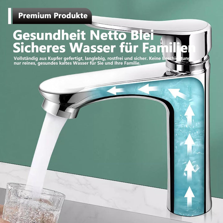 Kaltwasserhahn Edelstahl Kaltwasserarmatur mit 80cm Anschlussschlauch, Wasserhahn Kaltwasser Bad Was