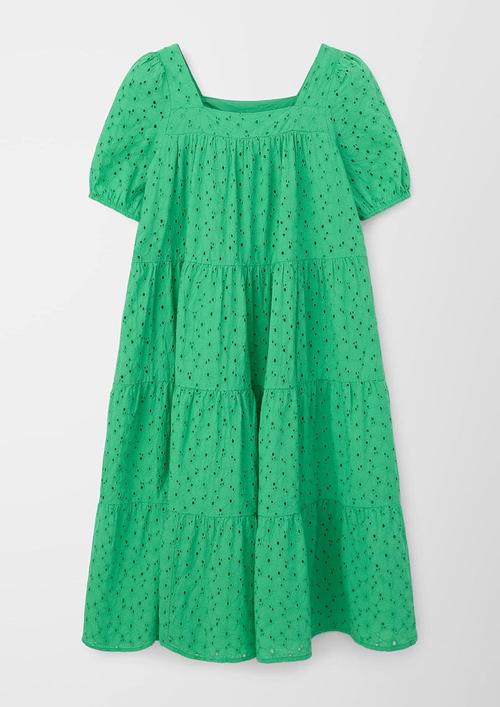s.Oliver Mädchen Midi Kleid mit Stickerei 158 Grün, 158 Grün