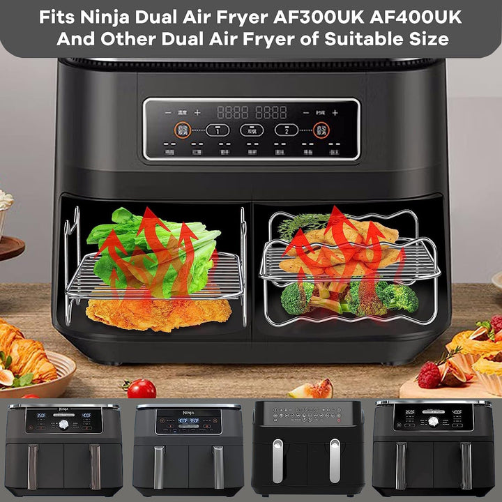 Ninja Heissluftfritteusen-Zubehör 10er Set inklusive Silikon-Unterlage & Dual-Luftfritteusen-Racks &