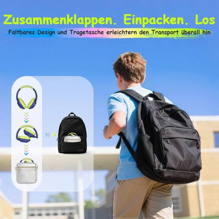 Noise Cancelling Kopfhörer Kinder, Kinderkopfhörer Bluetooth, Bunte RGB LED Leuchte, 60h Spielzeit,