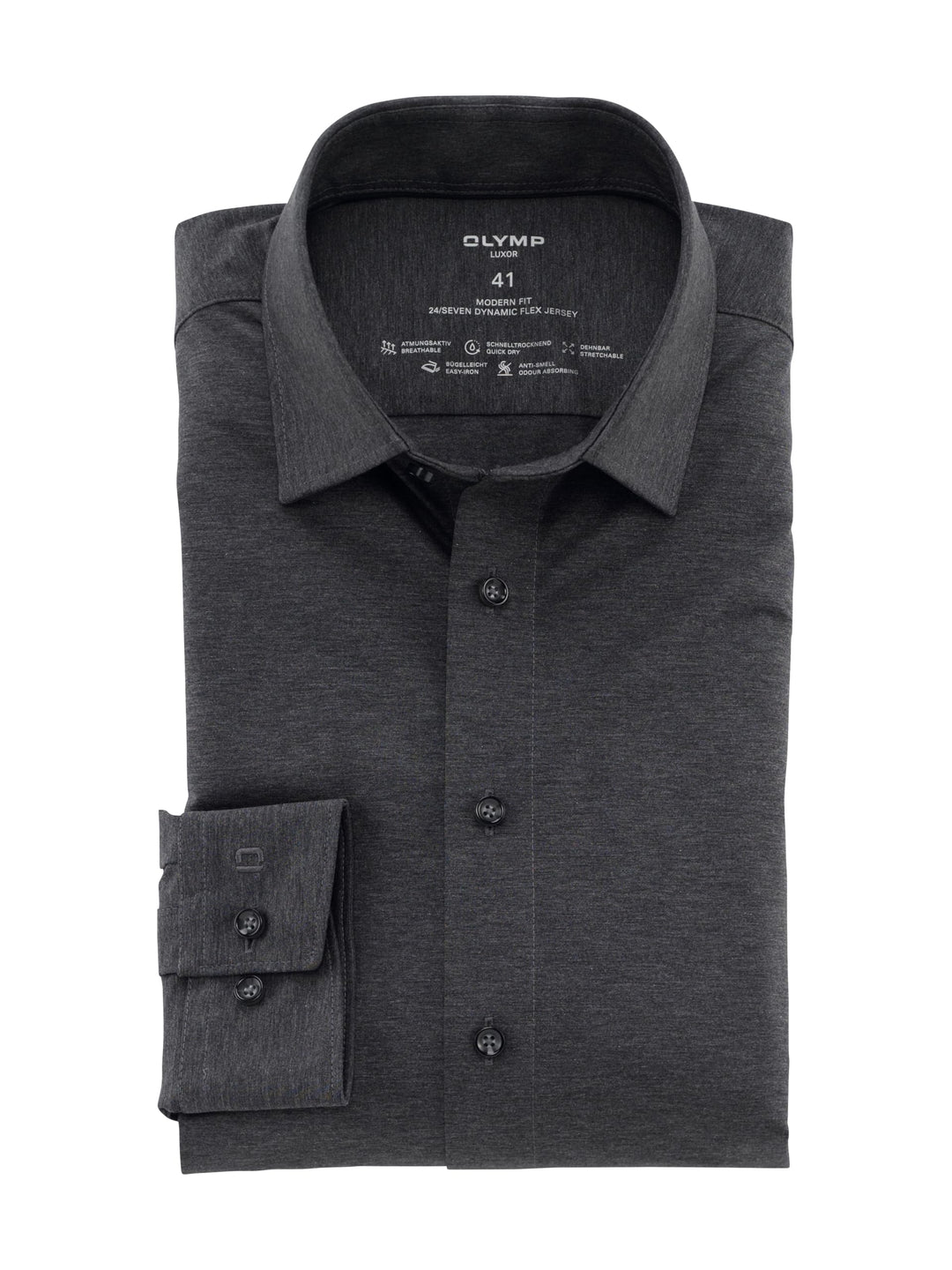 OLYMP Herren Oberhemd Langarm Luxor,Uni,modern fit,New Kent 37 Anthrazit 67, 37 Anthrazit 67