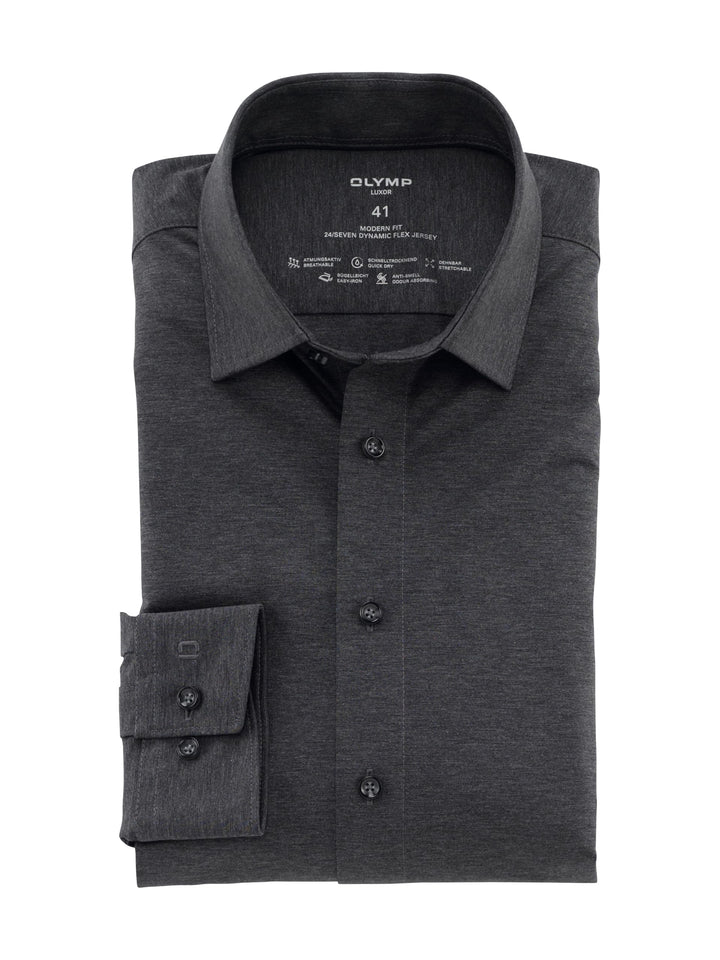 OLYMP Herren Oberhemd Langarm Luxor,Uni,modern fit,New Kent 37 Anthrazit 67, 37 Anthrazit 67