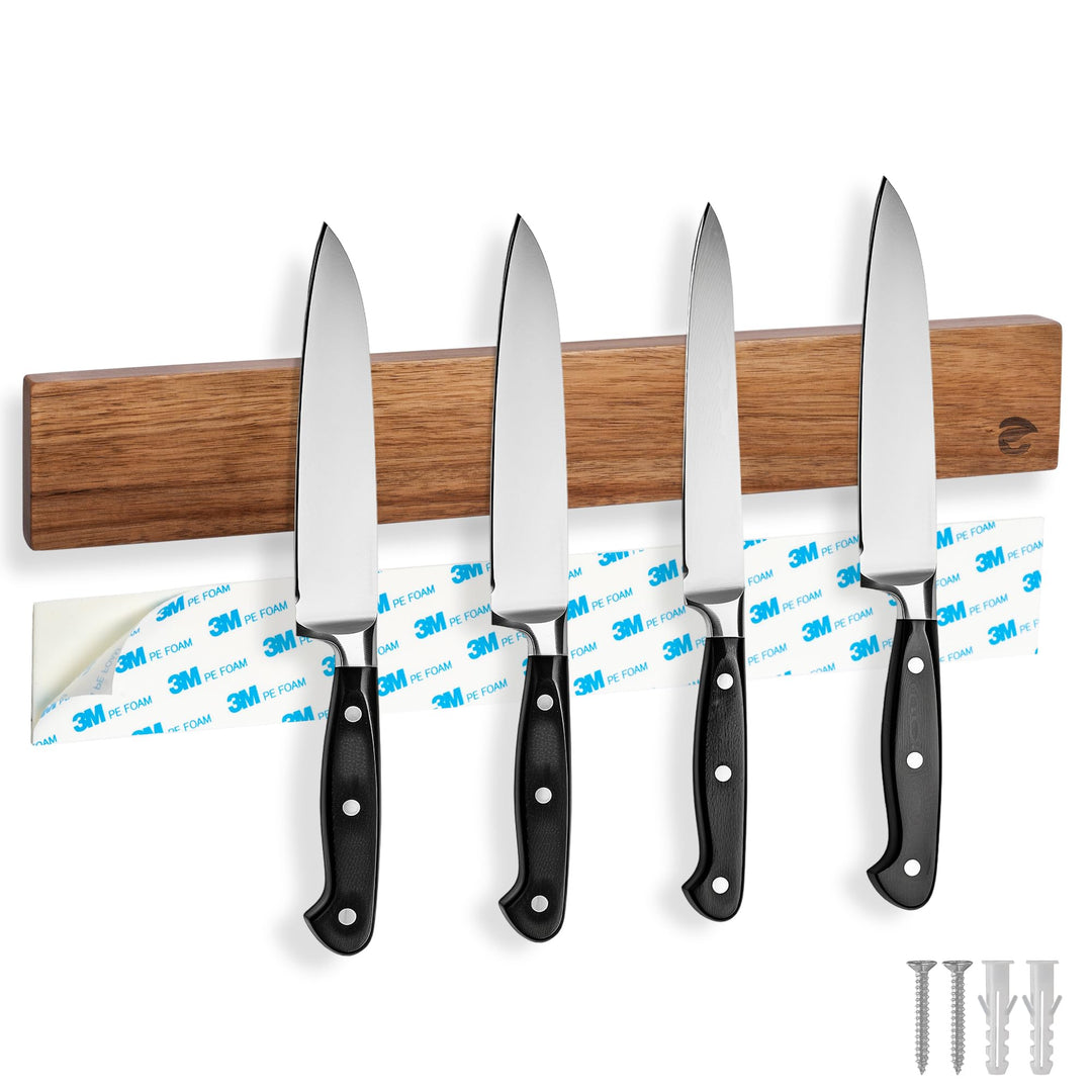 ECENCE Magnetleiste Messer aus Akazienholz 40cm Messerhalter Wandmontage oder selbstklebend, Messerl