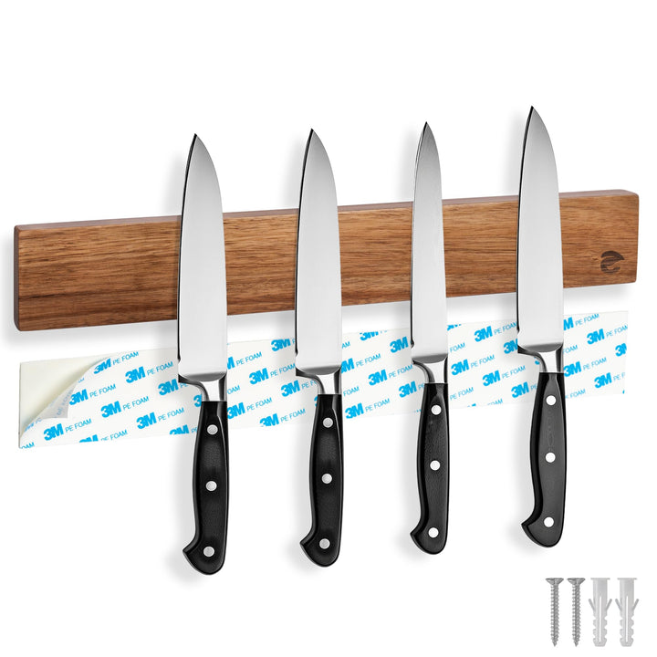 ECENCE Magnetleiste Messer aus Akazienholz 40cm Messerhalter Wandmontage oder selbstklebend, Messerl