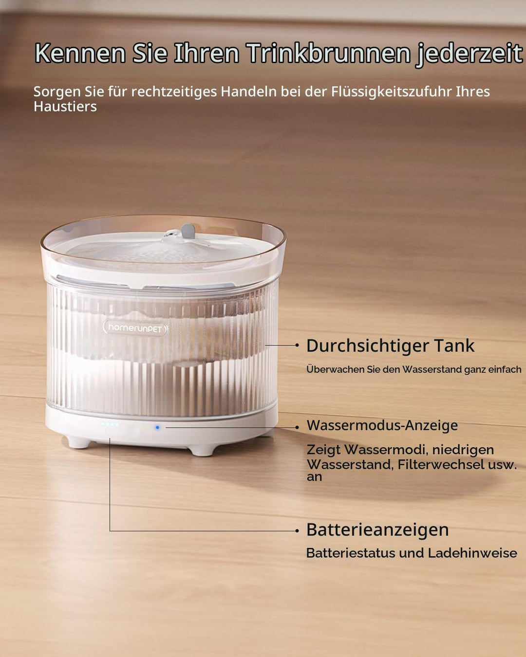 Homerunpet Katzenbrunnen Kabellos mit Bewegungsmelder &amp; Ultraleiser Kabelloser Pumpe, BPA-freier Tri