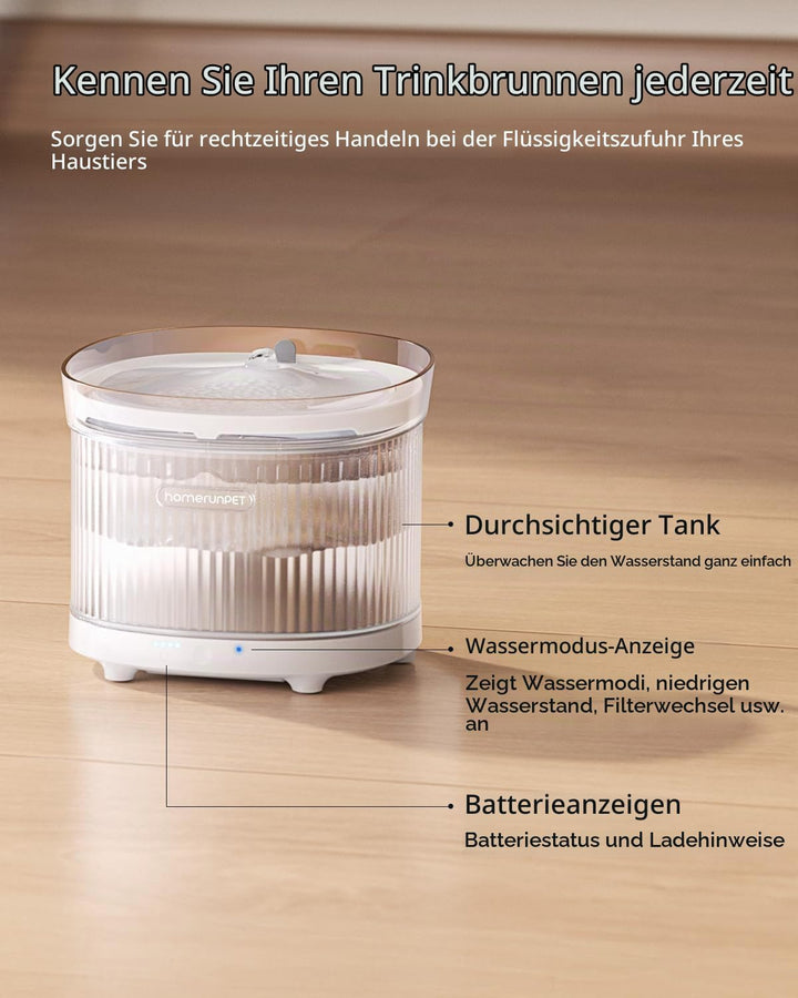 Homerunpet Katzenbrunnen Kabellos mit Bewegungsmelder &amp; Ultraleiser Kabelloser Pumpe, BPA-freier Tri