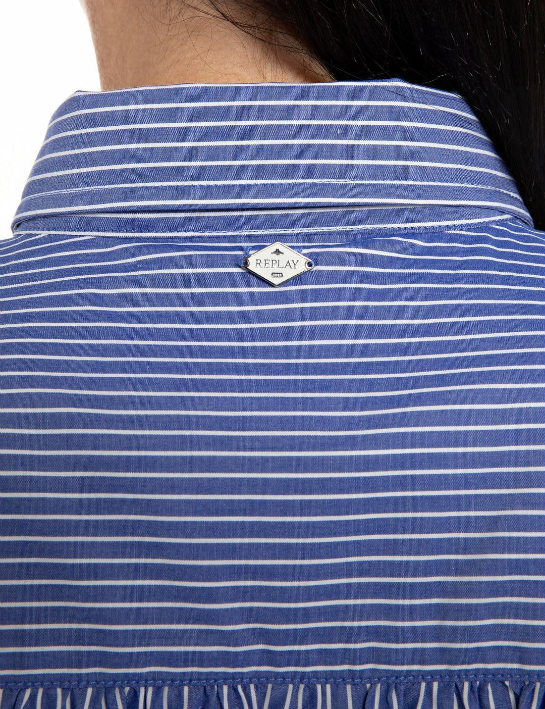 Replay Damen Bluse Langarm aus Baumwolle XS Blue/White 010, XS Blue/White 010