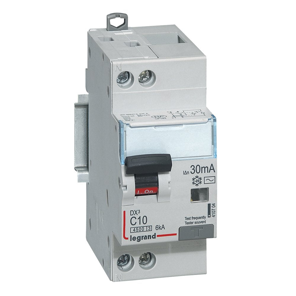 Legrand – Disj Diff DX3 4500 – Schrauben/Schrauben – U+N 230 V ~ 10 A – Typ AC – 30 mA – 6 kA – Kurv