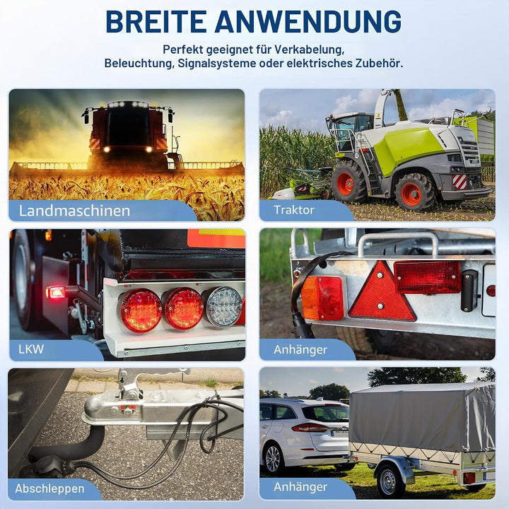 8 Adriges Anhängerkabel KFZ Kabel 5M, Fahrzeugkabel 8 adrig für Anhänger Beleuchtung Rücklichter, 8