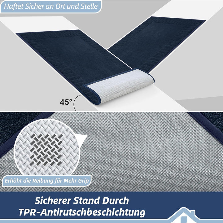 BEQHAUSE Fussmatte Innen, Waschbare und TPR rutschfeste, Blau, 50x80cm | Schmutzfangmatte für Haustü