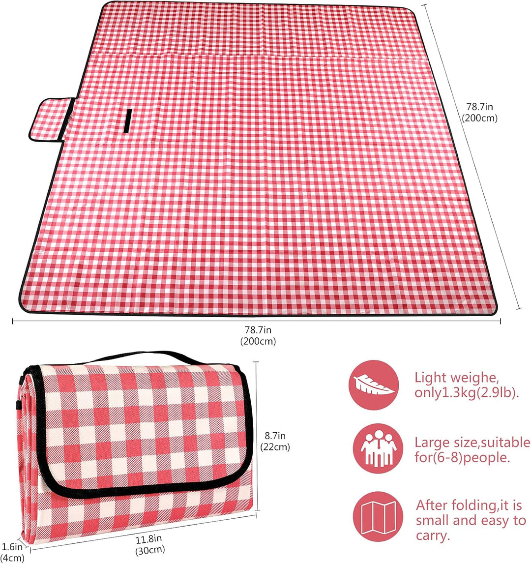 Picnic blanket Waterproof beach blanket 200 x 300 cm Washable Lightweight with handle Red check Suit