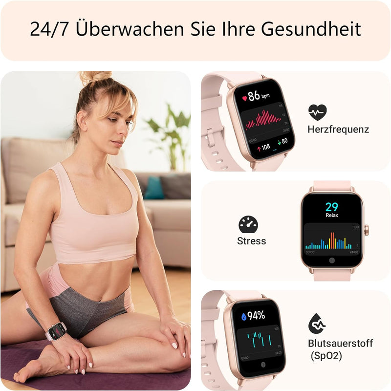 Smartwatch Damen mit Telefonfunktion Alexa Integriert 1.8" Fitnessuhr 100+ Sportmodi, SpO2, Herzfreq