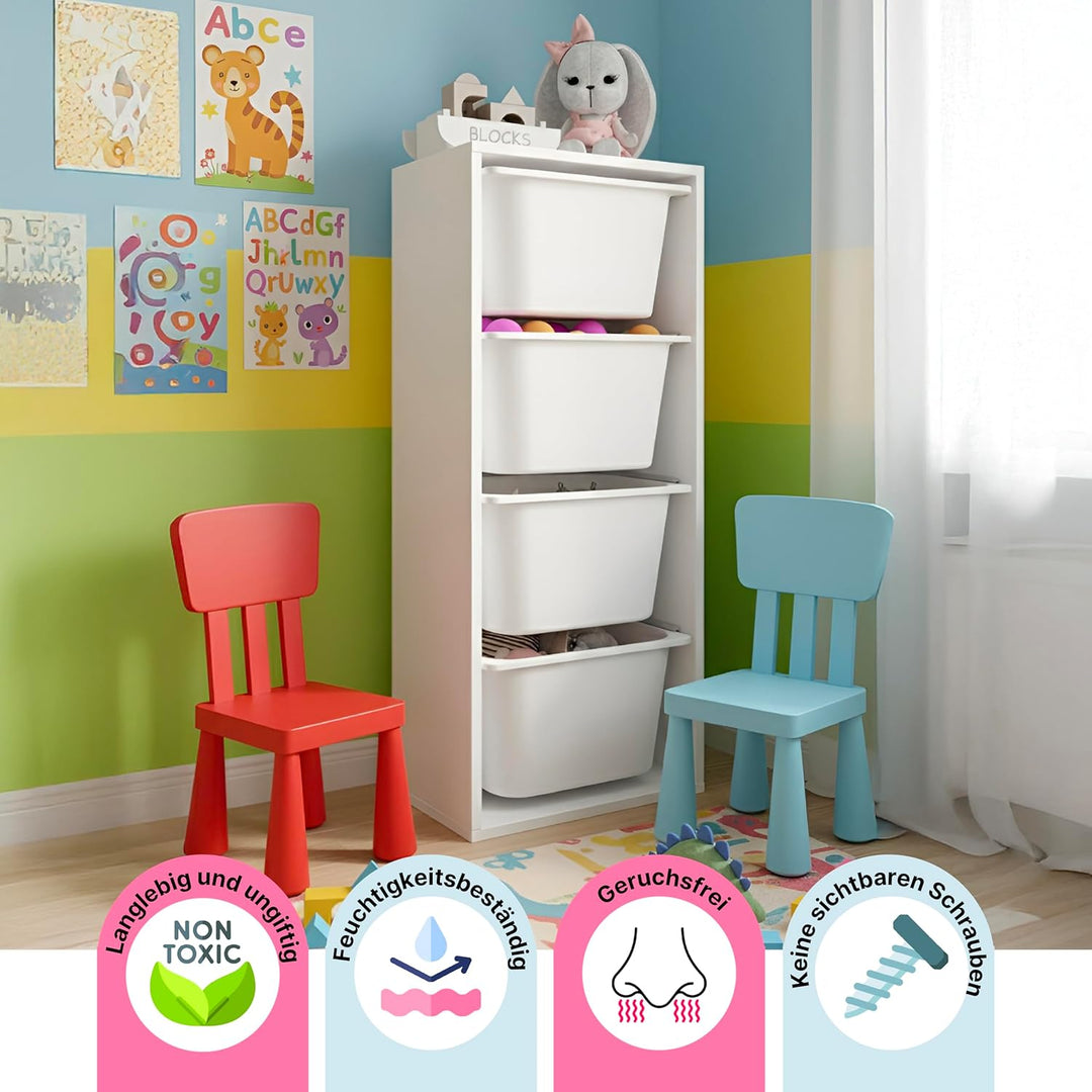 LEOKIDS Spielzeug-Aufbewahrungsbox für Kinderzimmer – Kinderregal mit 4 Boxen, Spielzeugschrank und