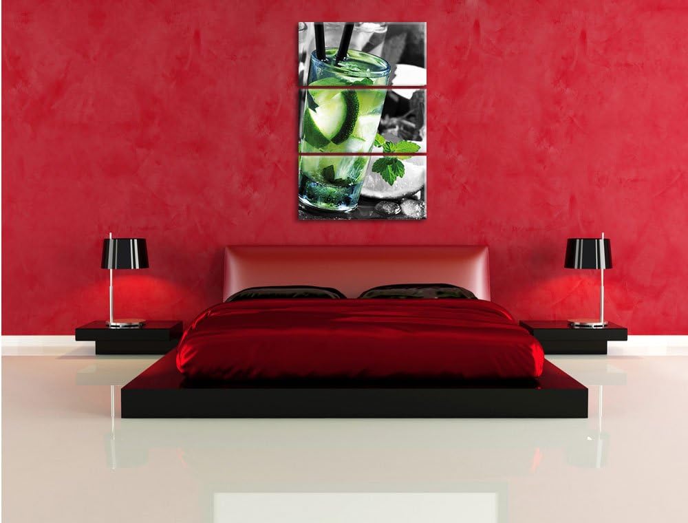 Pixxprint Caipirinhacocktails auf Tablett / 3-Teilig/Gesamtmass 120cm Leinwandbild bespannt auf Holz