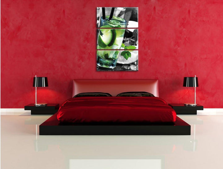 Pixxprint Caipirinhacocktails auf Tablett / 3-Teilig/Gesamtmass 120cm Leinwandbild bespannt auf Holz
