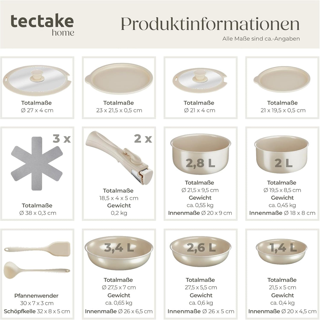 tectake® Küchenstarterset 6 Personen, Steingut Geschirr Set, Teller, 3 Pfannen, 2 Töpfe, rostfreies