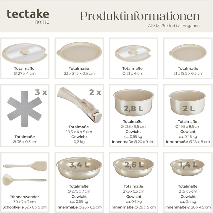 tectake® Küchenstarterset 6 Personen, Steingut Geschirr Set, Teller, 3 Pfannen, 2 Töpfe, rostfreies