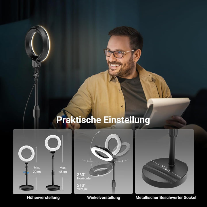 NEEWER Basics 5" LED Tisch Ringlicht mit Ständer, Monitorhalterung, 10W kompatibel mit iPhone, Compu