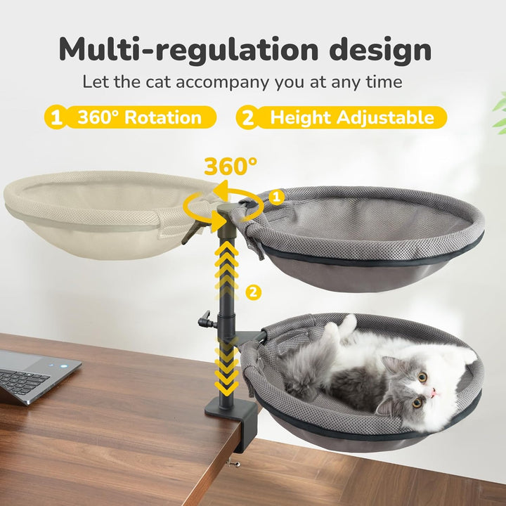 CATISM 2 Katzenbett für Schreibtisch - 360° drehbar & höhenverstellbar katzenkorb, Katzenhängematte