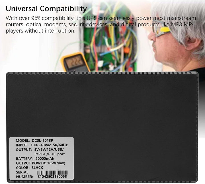 Garosa USV-Batterie-Backup-Stromversorgung, Unterbrechungsfreie Stromversorgung mit 20000-mAh-Lithiu