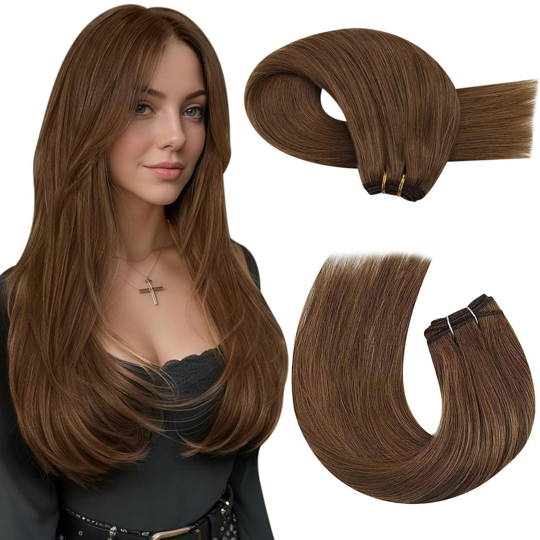 Moresoo Tressen Extensions Echthaar 45 cm Haartressen Echthaar Double Weft Sew in Hair Extensions He