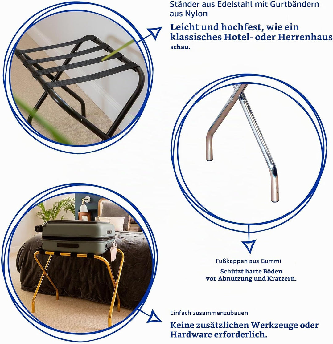 Harbour Housewares Kofferständer - zusammenklappbar - Metall - Verchromter Edelstahl