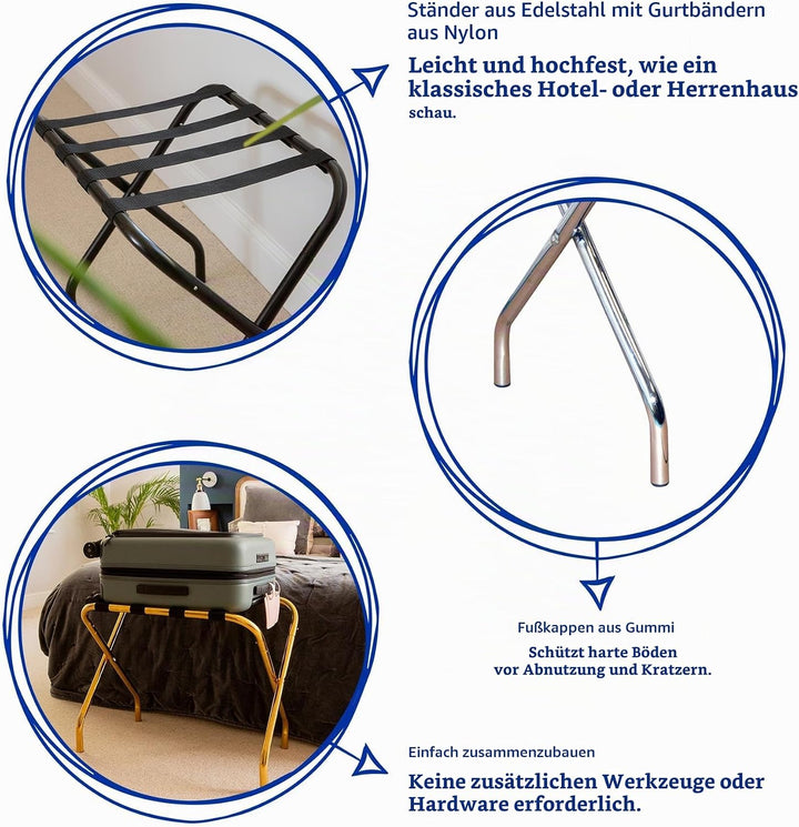 Harbour Housewares Kofferständer - zusammenklappbar - Metall - Verchromter Edelstahl