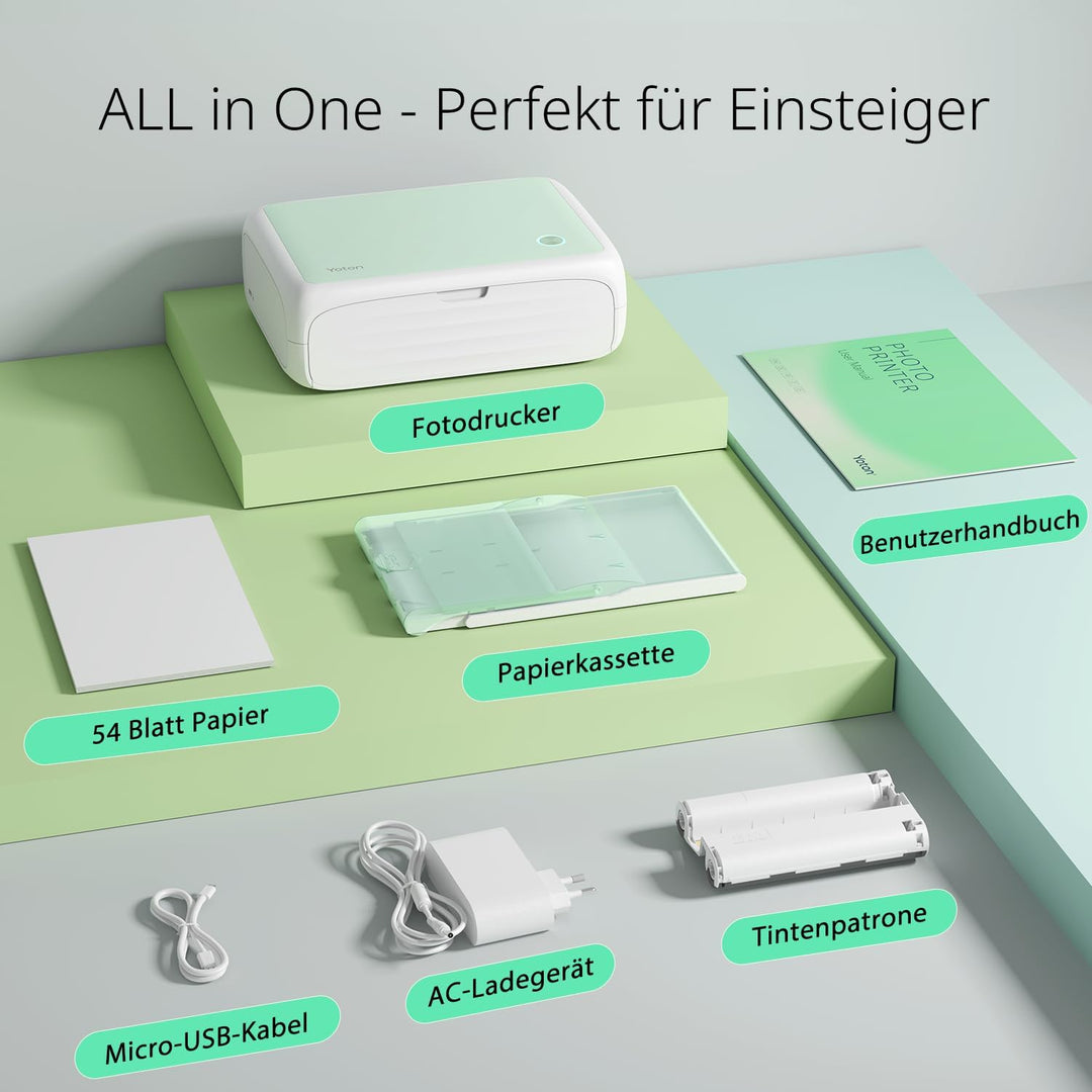 YOTON Fotodrucker für Smartphone, Mobiler Drucker mit 54 Stück Fotopapier (4"x6"), Unterstützt Auswe
