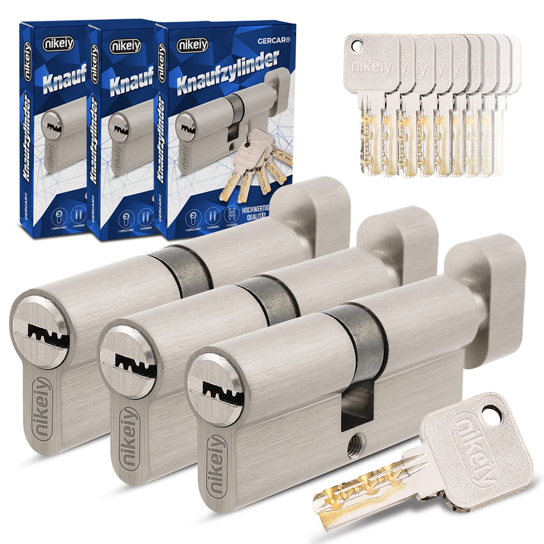 GERCAR Pro Gleichschliessend 3 Knaufzylinder 30/30 Set 3x Schliesszylinder mit Knauf inkl. 15 Schlüs
