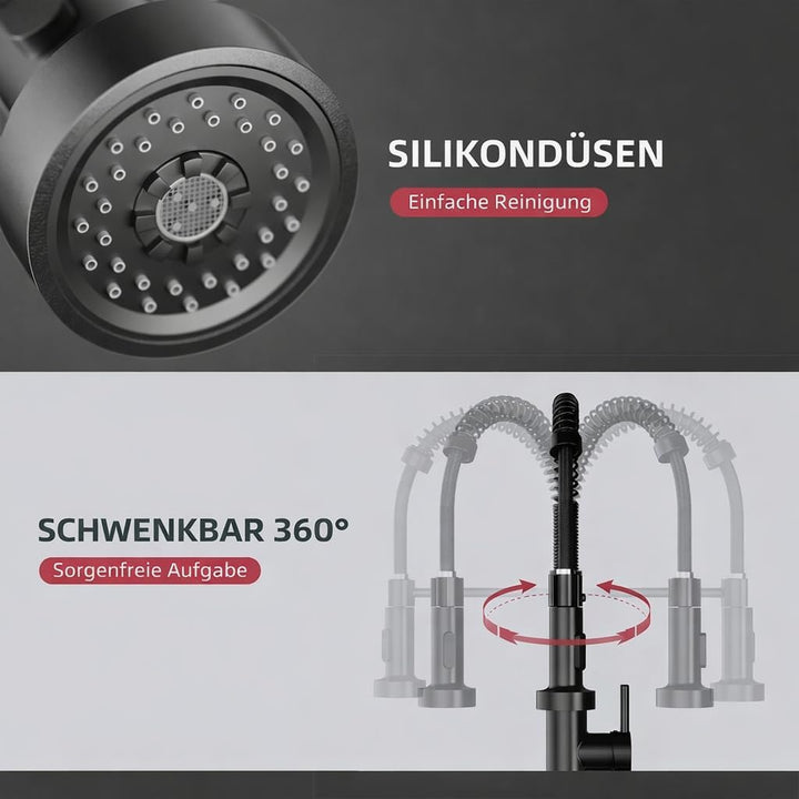 Cobbe Wasserhahn Küche, Spring Küchenarmatur mit Pull Down Sprüher Brause, 2 Sprühfunktionen, 360° D