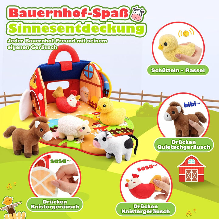 Baby Spielzeug ab 6 Monate, Montessori Spielzeug Baby ab 6 Monate Bauernhof Mit 6 Plüschtieren Senso