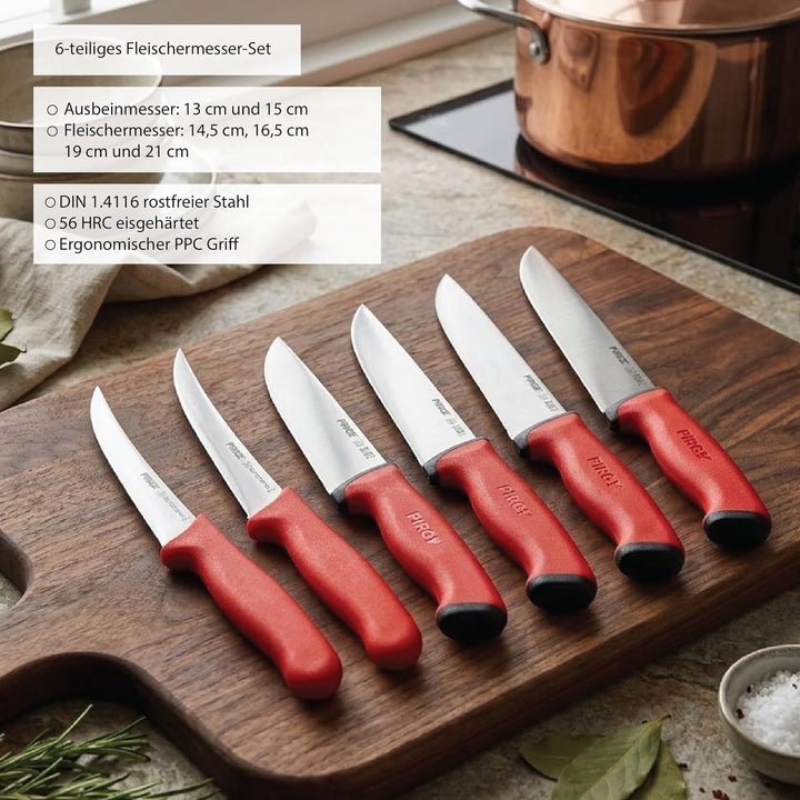Pirge Metzgermesser Set 6 TLG Schlachtermesser Rutschfester Griff - Fleischermesser - Stechmesser -