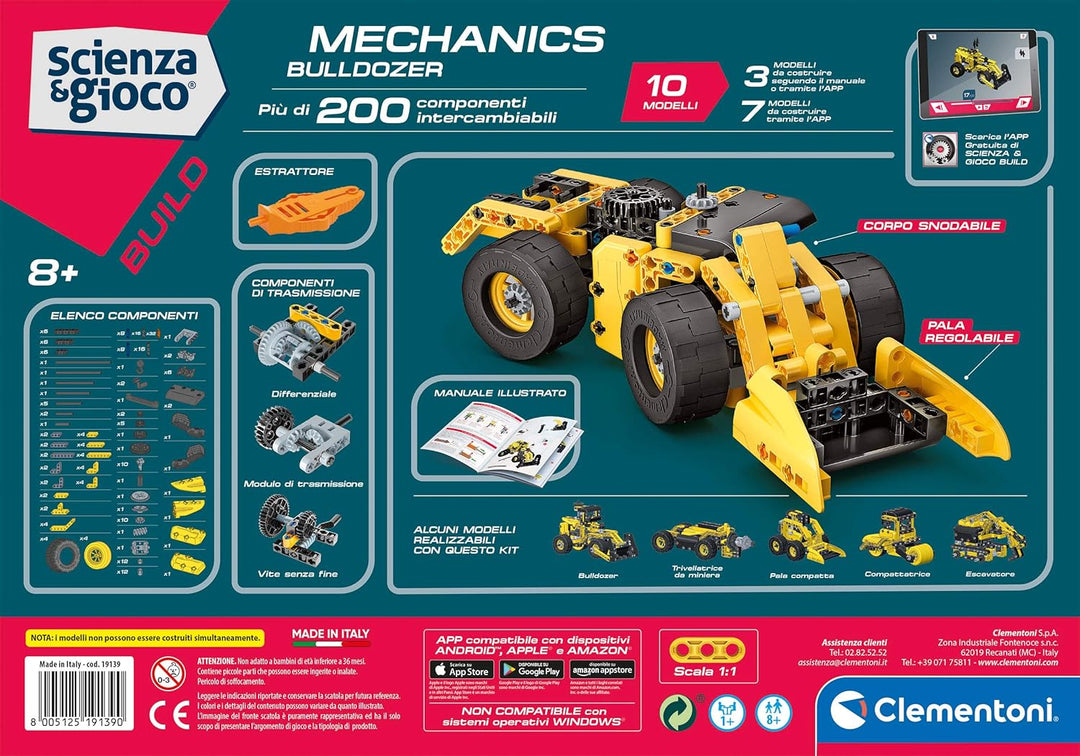 Clementoni 19139 Mechanik-Labor – Bulldozzer – Made in Italy – Bauset für Kinder 8 Jahre – wissensch