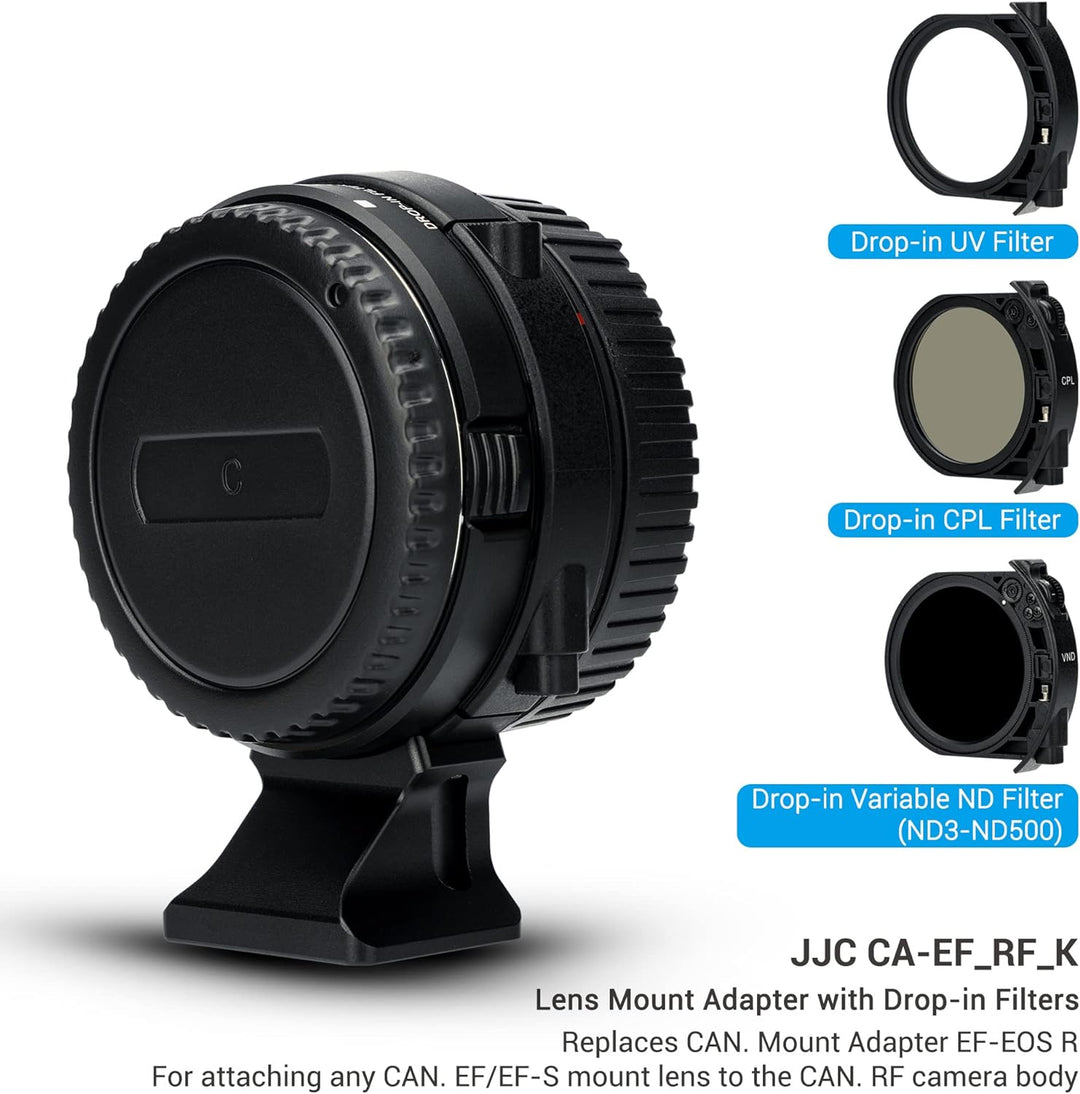 JJC EF-EOS R AF Objektivhalterung Adapter mit V-ND C-PL UV Steckfilter, ersetzt Canon Bajonettadapte