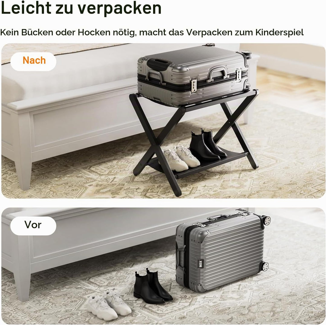 HITNET Kofferständer Klappbar 2er set, Bambus-Gepäckträger für Gästezimmer, Kofferablage mit Stoffab