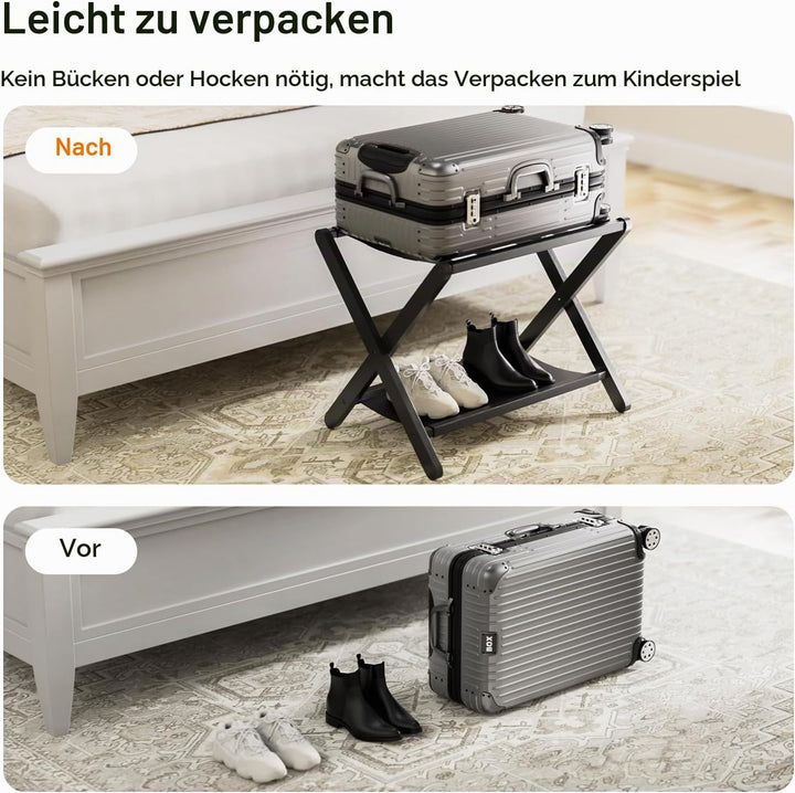 HITNET Kofferständer Klappbar 2er set, Bambus-Gepäckträger für Gästezimmer, Kofferablage mit Stoffab