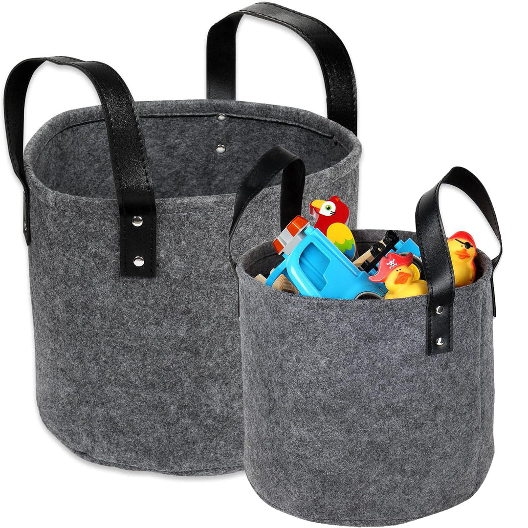 2 Stück Filzkorb Dunkelgrau Rund, Faltbarer Tragekorb aus Stoff, Filzkorb Gross, 2 Spezifikationen,