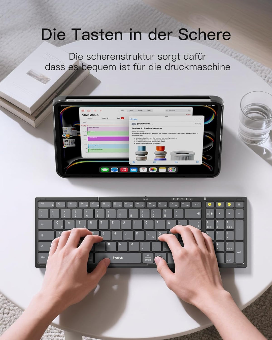 Inateck Faltbare Tastatur Maus Set Kabellos,Klappbare Tastatur mit Ziffernblock mit 3 Kanälen,mit St