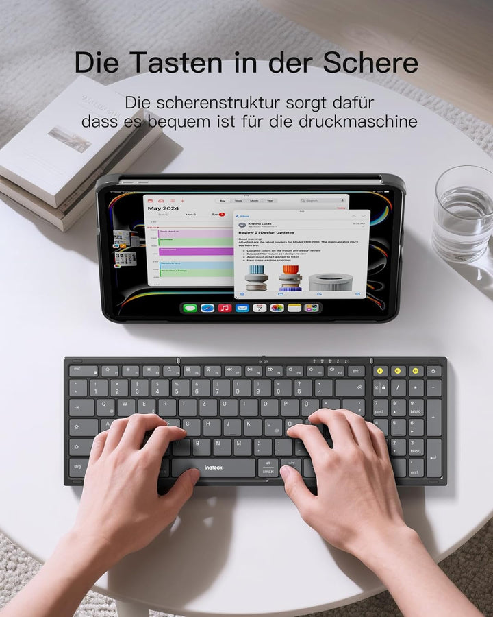 Inateck Faltbare Bluetooth 5.3 tragbare Tastatur und Tri-Mode-Maus-Set mit Numpad, verstellbarem Stä