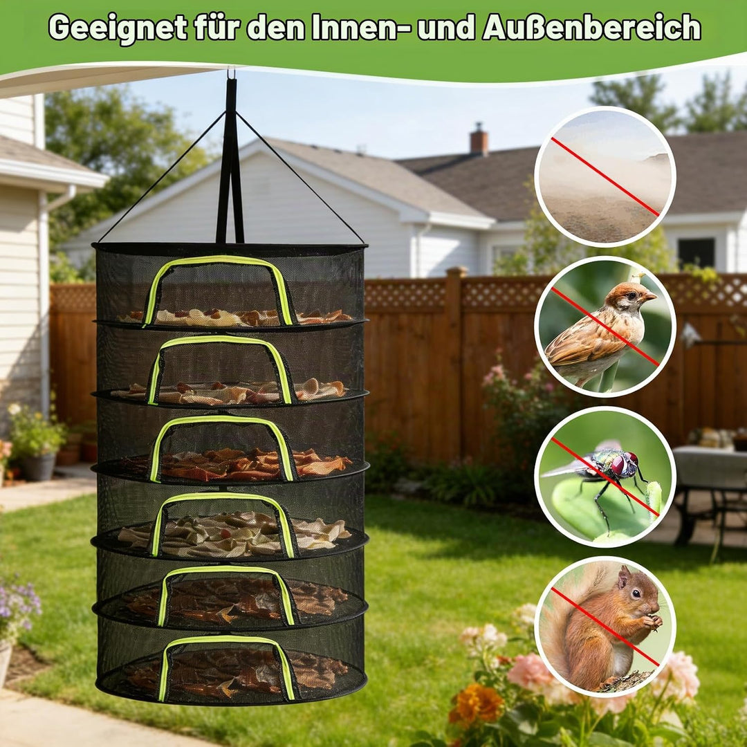 6 Lagiges Trockennetz Kräuter, Kräutertrockner Hängend Reissverschluss Klappba für Pflanzen, Gemüse,