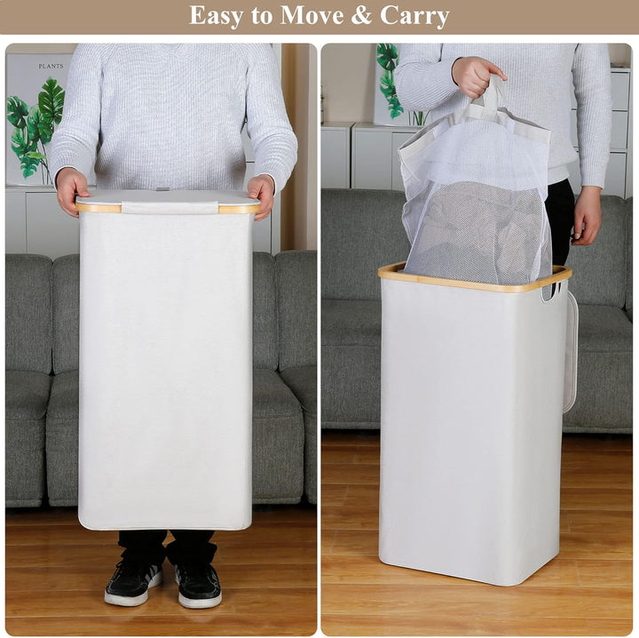 iEGrow Wäschekorb mit Deckel 110L, XL-Extra grosser Wäschesammler mit Herausnehmbarer und Waschbarer