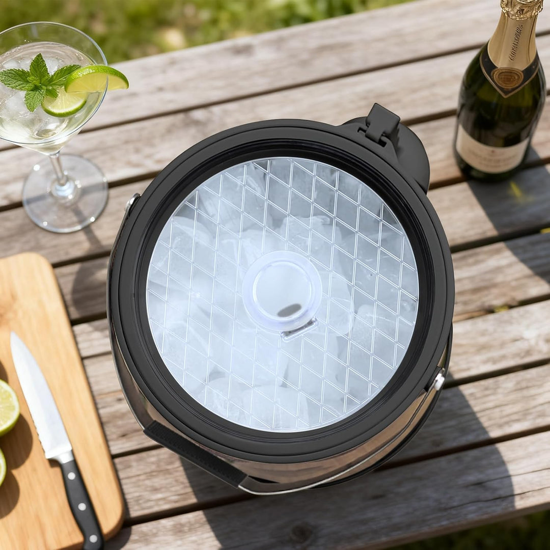 4.8L Eiswürfelbehälter mit Deckel und Schaufel, Edelstahl Eiskübel BPA-FREI, Doppelwandiger Isoliert