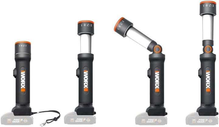 WORX WX027.9 LED Lampe 4-in-1 - aufladbare Multifunktions-Lampe - 20V - 120-510 Lumen für Camping, R