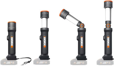 WORX WX027.9 LED Lampe 4-in-1 - aufladbare Multifunktions-Lampe - 20V - 120-510 Lumen für Camping, R